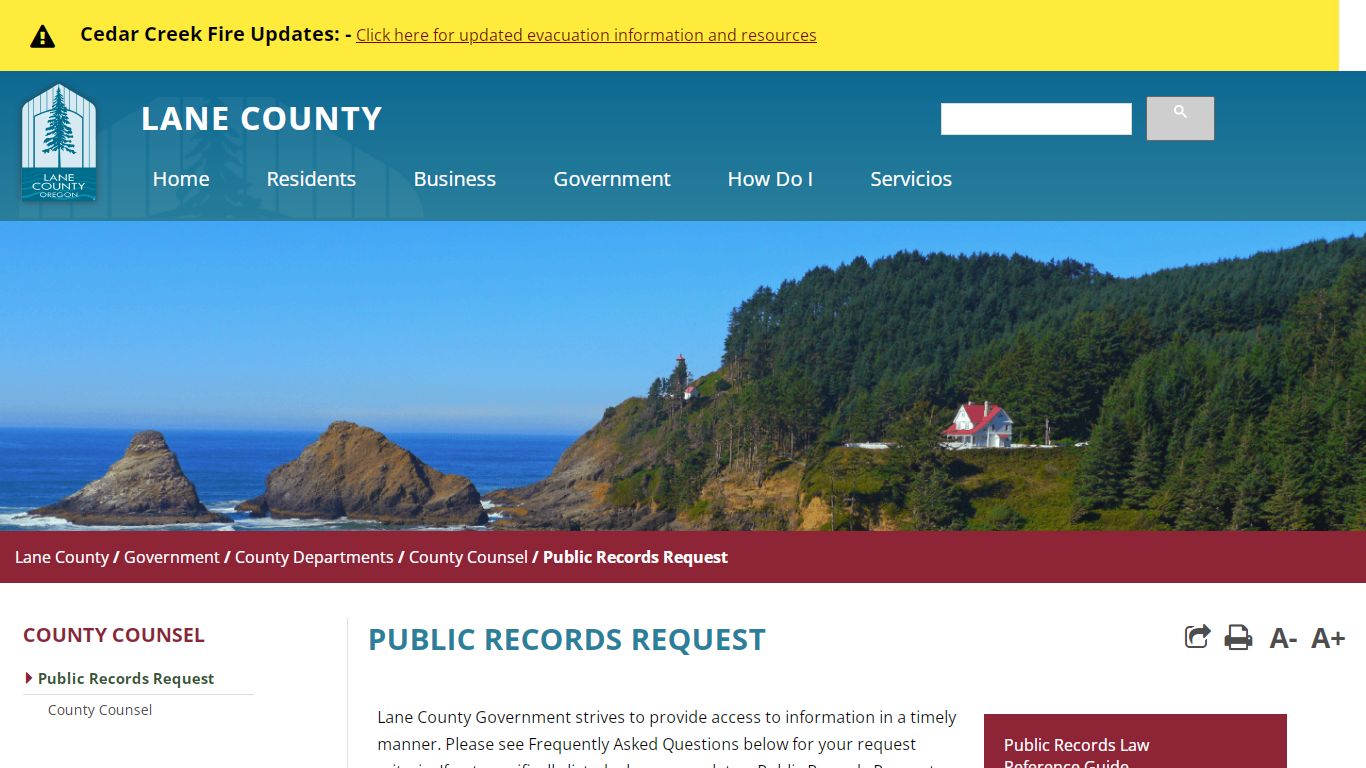 Public Records Request - Lane County